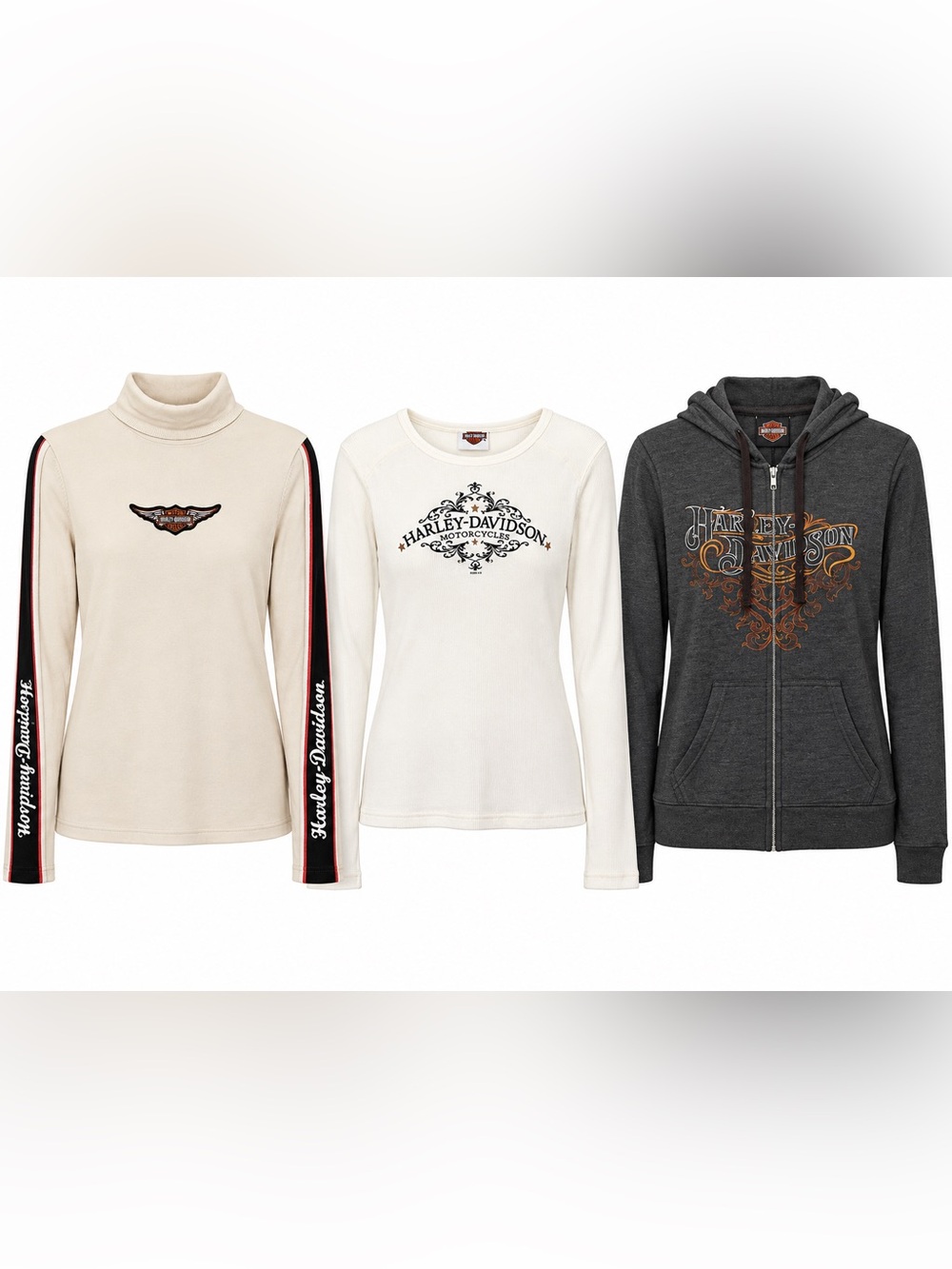 Harley Davidson Women M Tops Lot of 3 Hoodie Long Sleeve Turtleneck Motorcycle